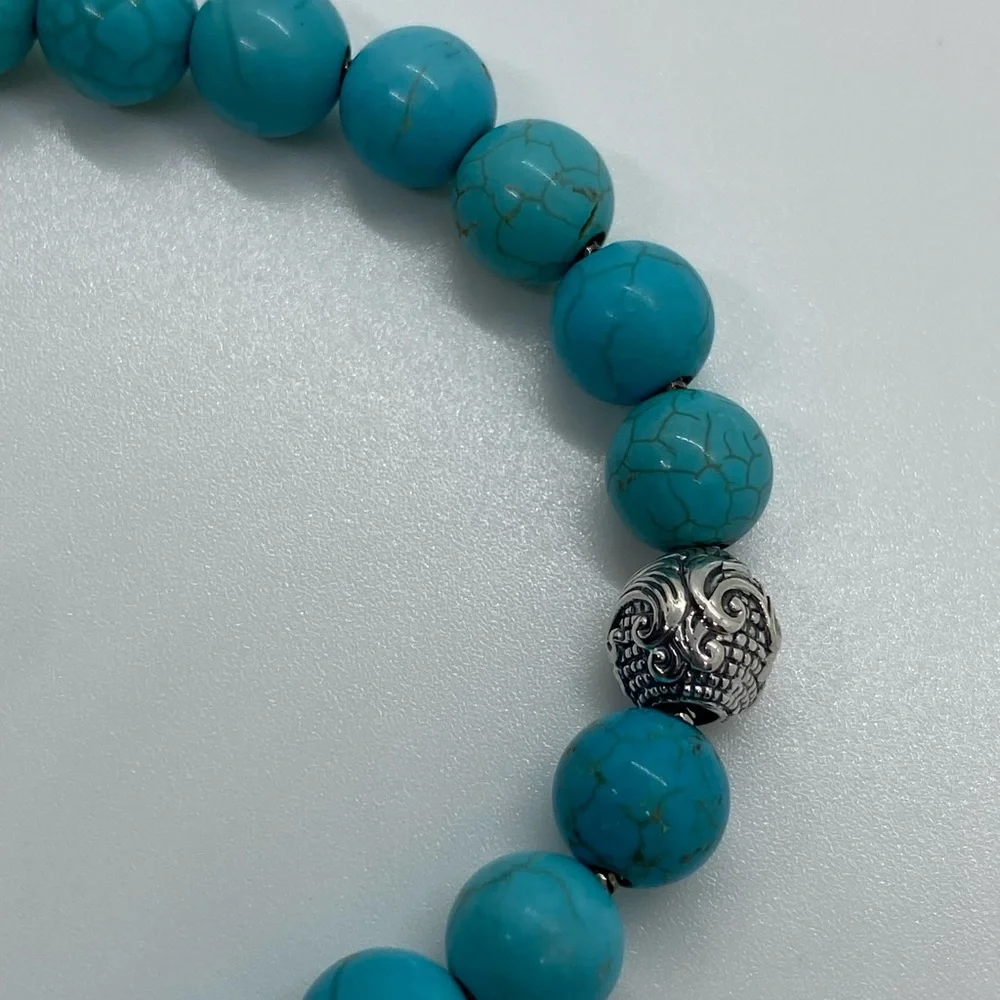 DAVID YURMAN Men's Spiritual Bead Bracelet Turquoise with wave silver Be… - Picture 5 of 9